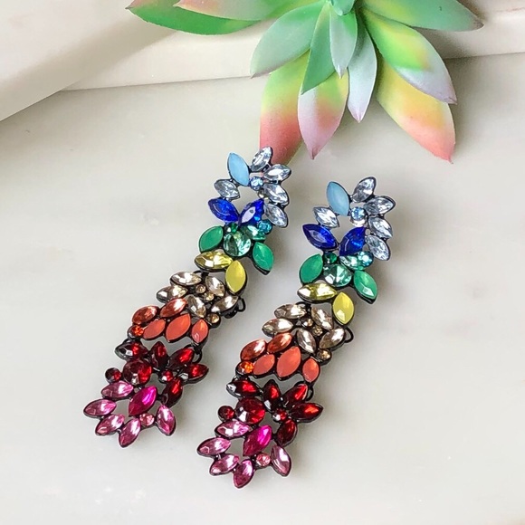 Rainbow Cluster Bling Drop Colorful Earrings - Picture 8 of 8